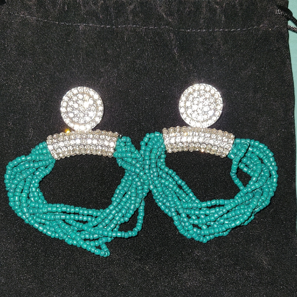 Elegant Turquoise Beaded Earrings with Silver Accents - Sassy Jones